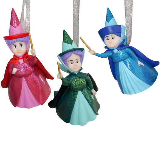 DISNEY SET OF 3 HANGING ORNAMENTS MERRYWEATHER, FLORA, FAUNA