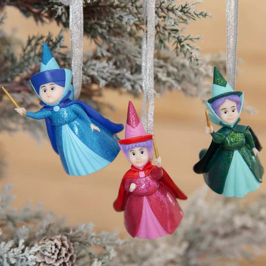 DISNEY SET OF 3 HANGING ORNAMENTS MERRYWEATHER, FLORA, FAUNA