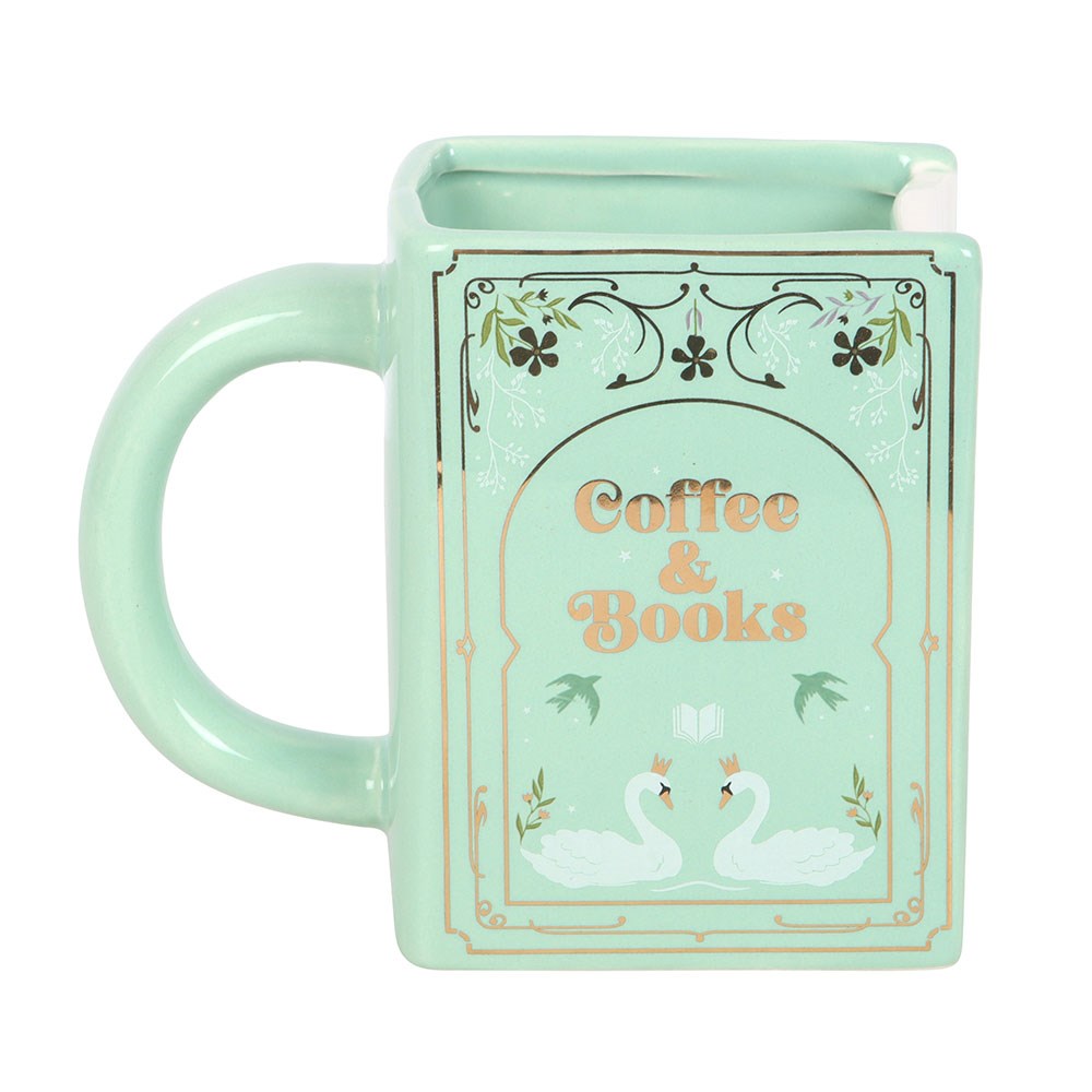 COFFEE AND BOOKS GREEN BOOK SHAPED MUG