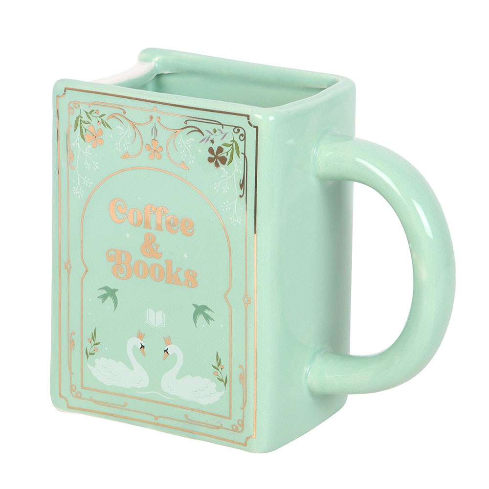 COFFEE AND BOOKS GREEN BOOK SHAPED MUG