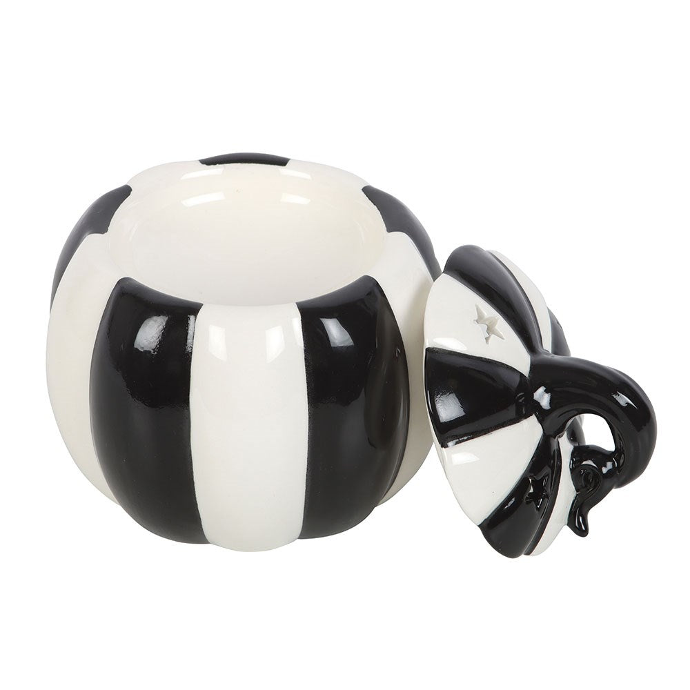 BLACK AND WHITE STRIPED PUMPKIN OIL BURNER