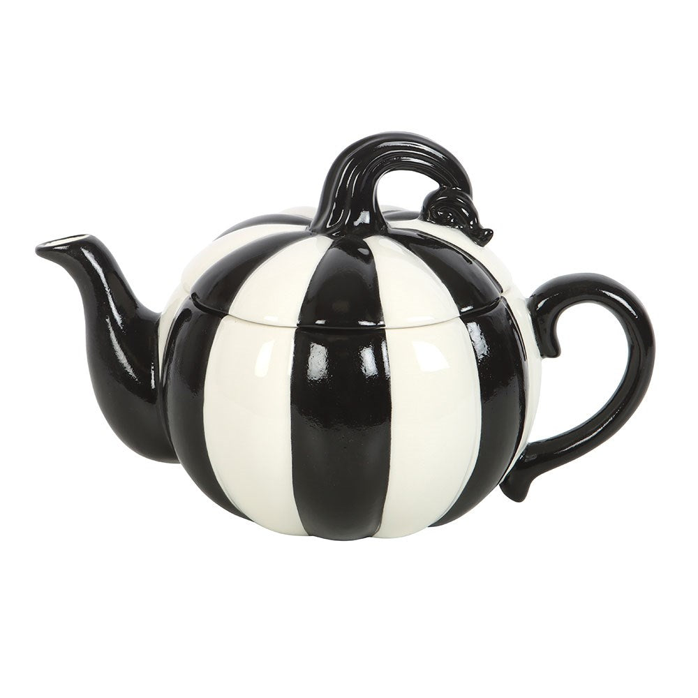 BLACK AND WHITE STRIPED PUMPKIN TEAPOT