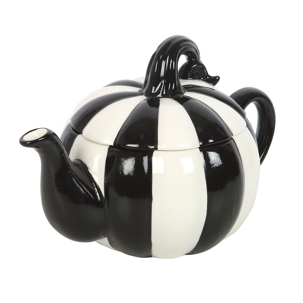 BLACK AND WHITE STRIPED PUMPKIN TEAPOT