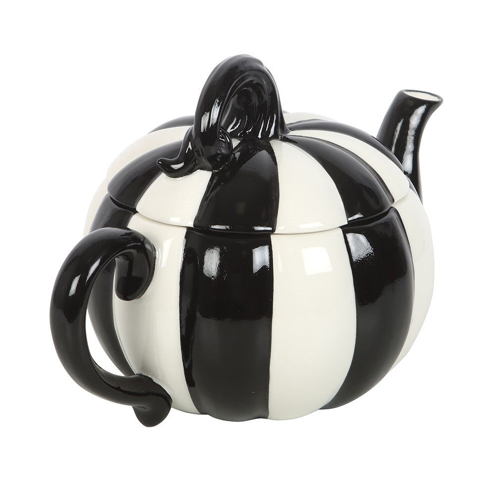 BLACK AND WHITE STRIPED PUMPKIN TEAPOT