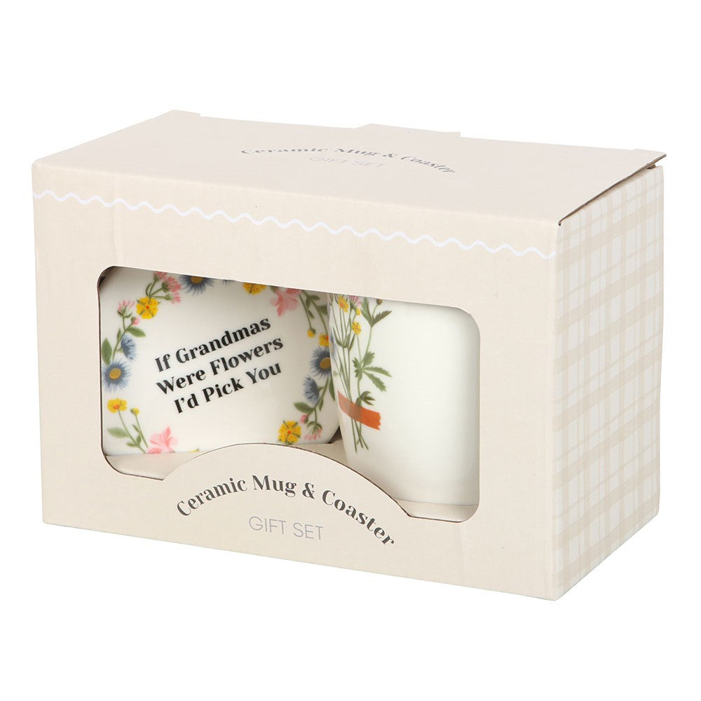 IF GRANDMAS WERE FLOWERS FLORAL MUG & COASTER SET