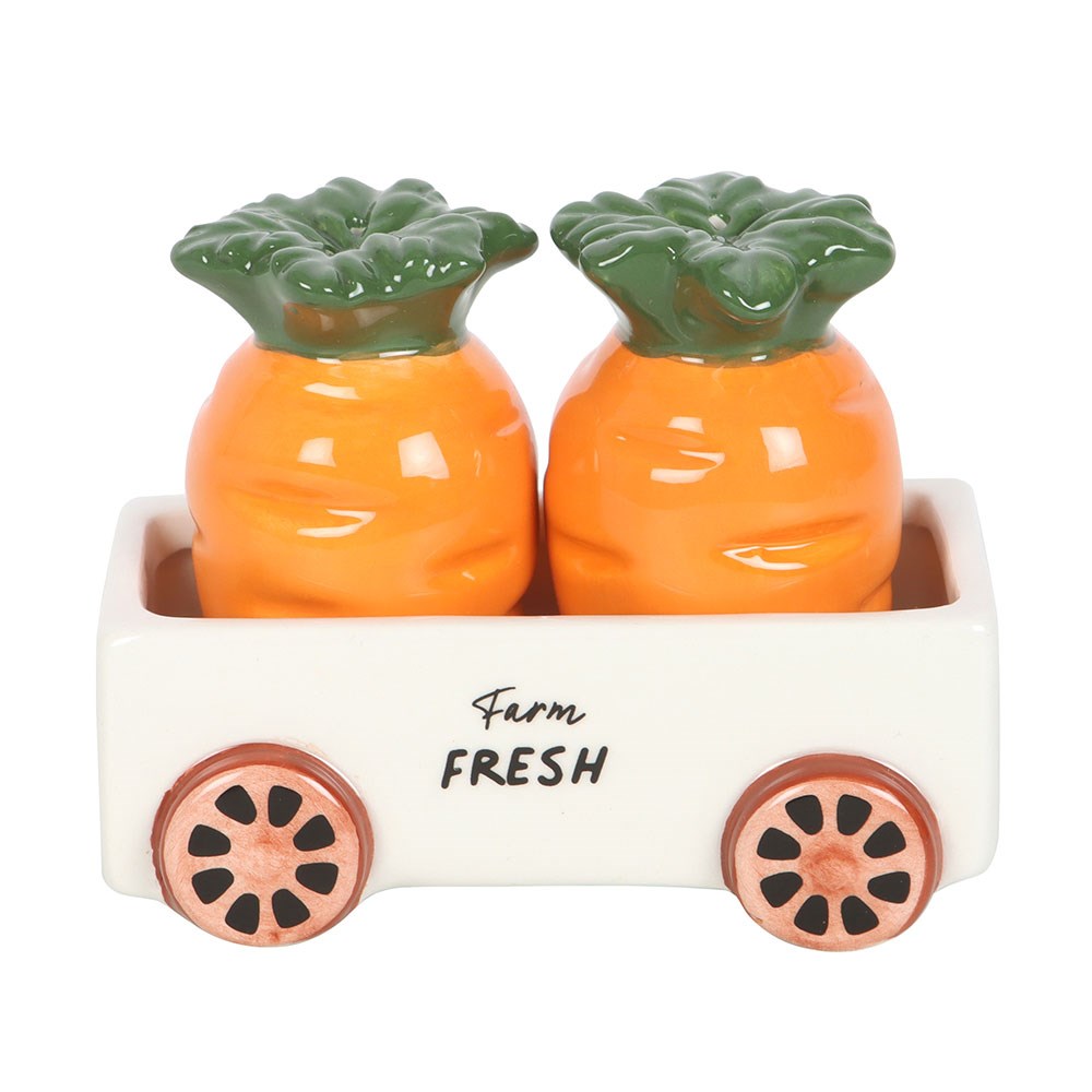 CARROT SALT AND PEPPER SHAKERS IN WAGON
