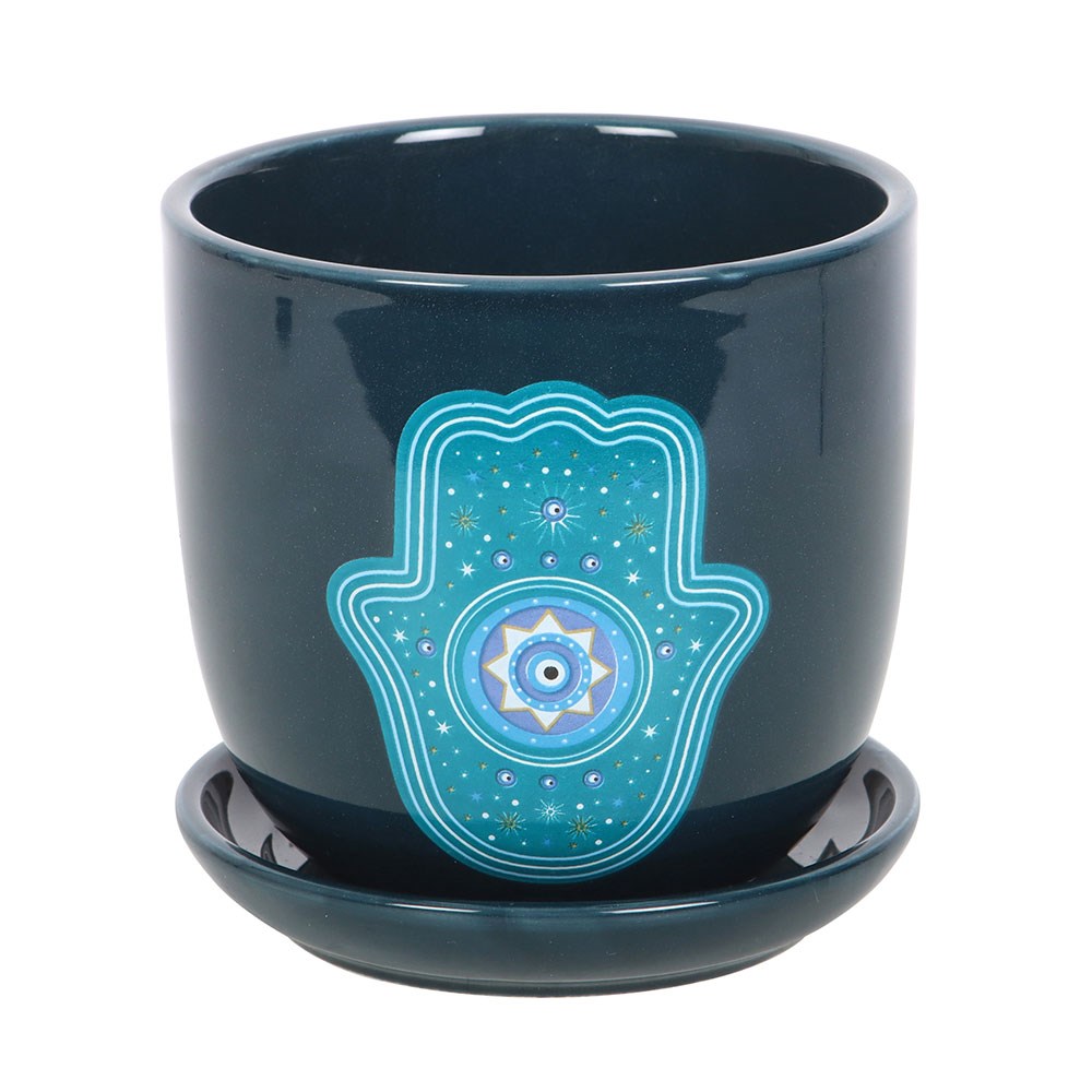 HAND OF HAMSA CERAMIC PLANT POT