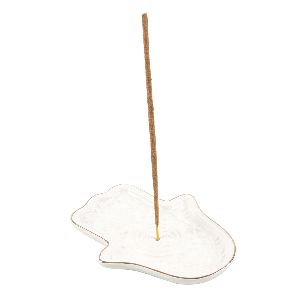 WHITE HAND OF HAMSA INCENSE HOLDER AND TRINKET DISH