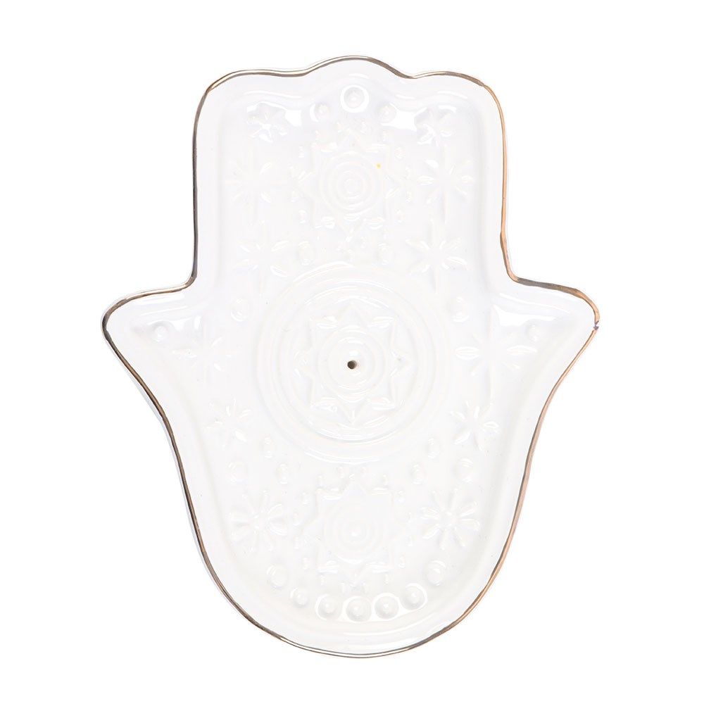 WHITE HAND OF HAMSA INCENSE HOLDER AND TRINKET DISH