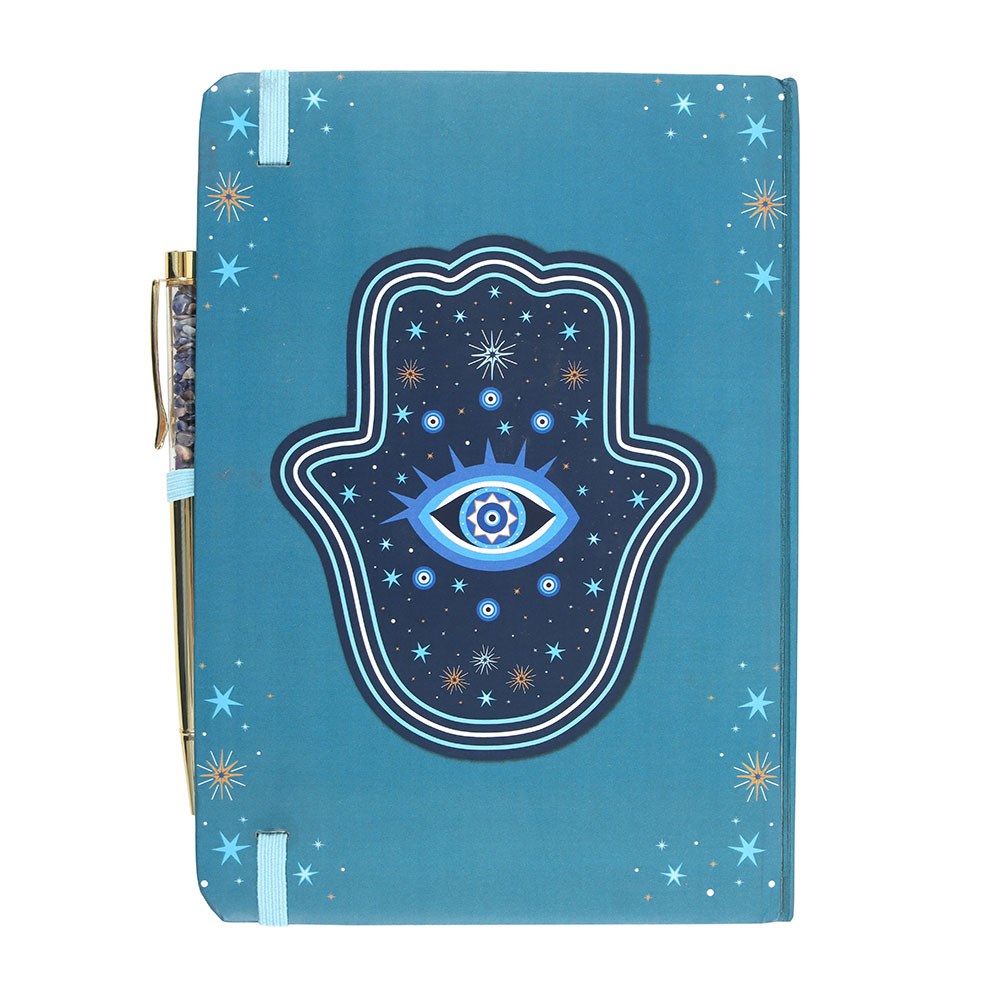 HAND OF HAMSA A5 NOTEBOOK WITH CRYSTAL CHIP PEN