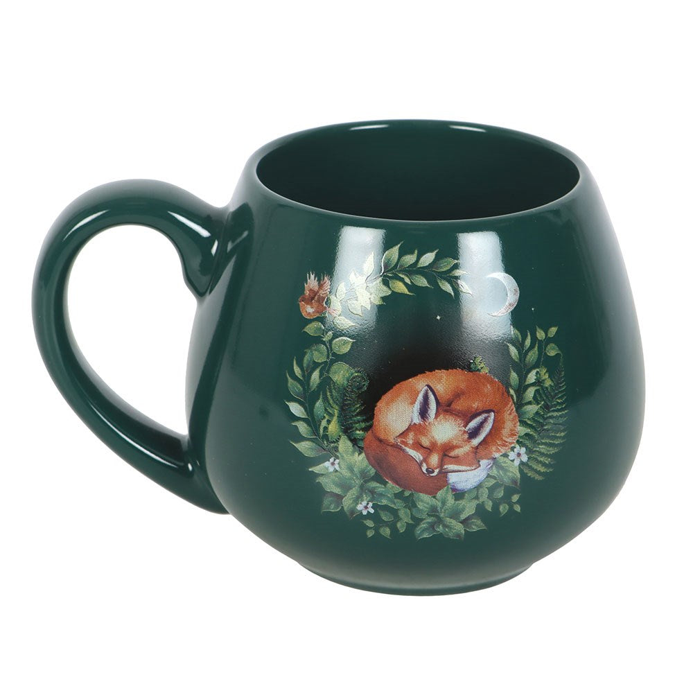 GREEN SLEEPING FOX ROUNDED MUG