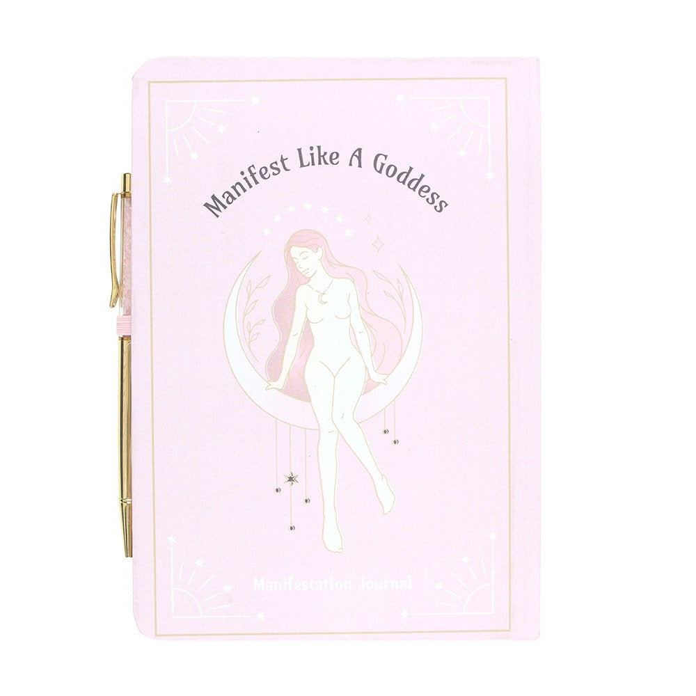 GODDESS ENERGY A5 MANIFESTATION JOURNAL AND ROSE QUARTZ CRYSTAL PEN