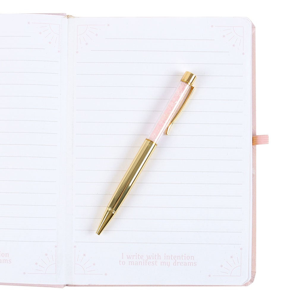 GODDESS ENERGY A5 MANIFESTATION JOURNAL AND ROSE QUARTZ CRYSTAL PEN