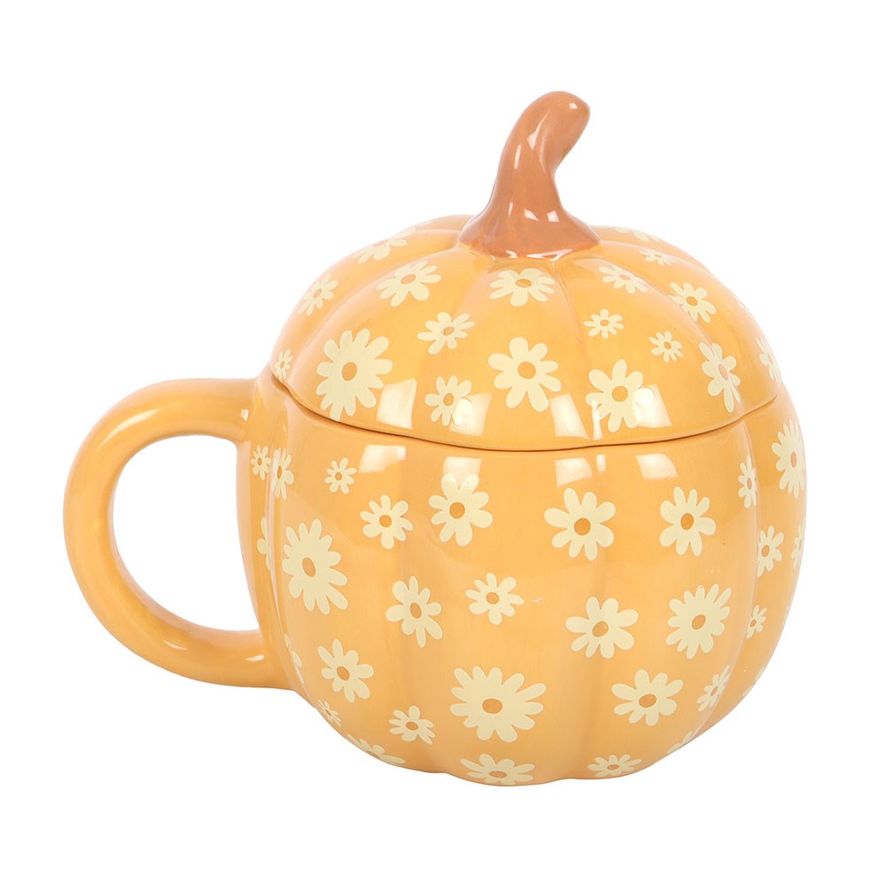 GROOVY FLORAL PUMPKIN LIDDED MUG