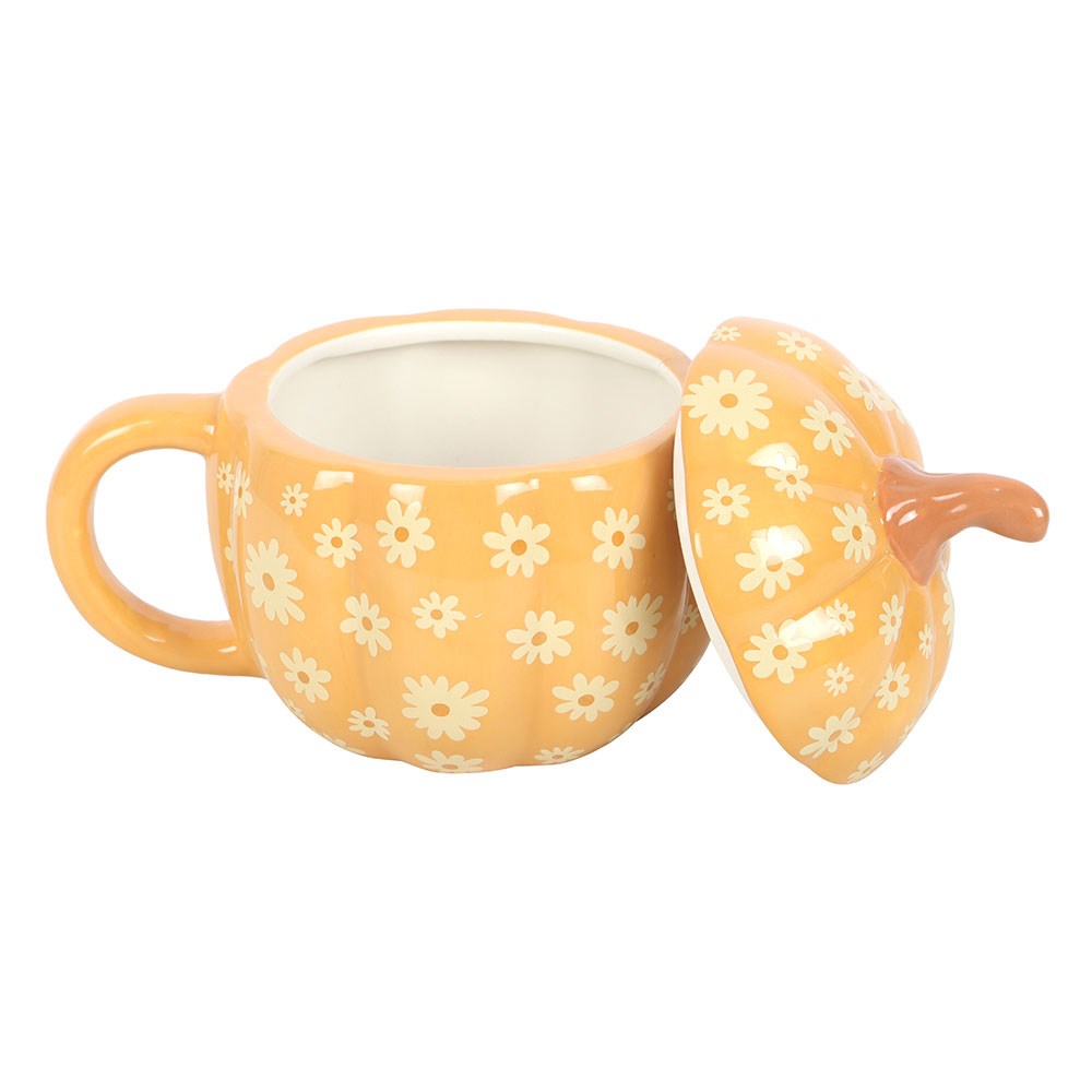 GROOVY FLORAL PUMPKIN LIDDED MUG