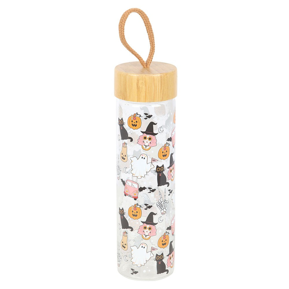 GROOVY GHOST PRINT GLASS WATER BOTTLE
