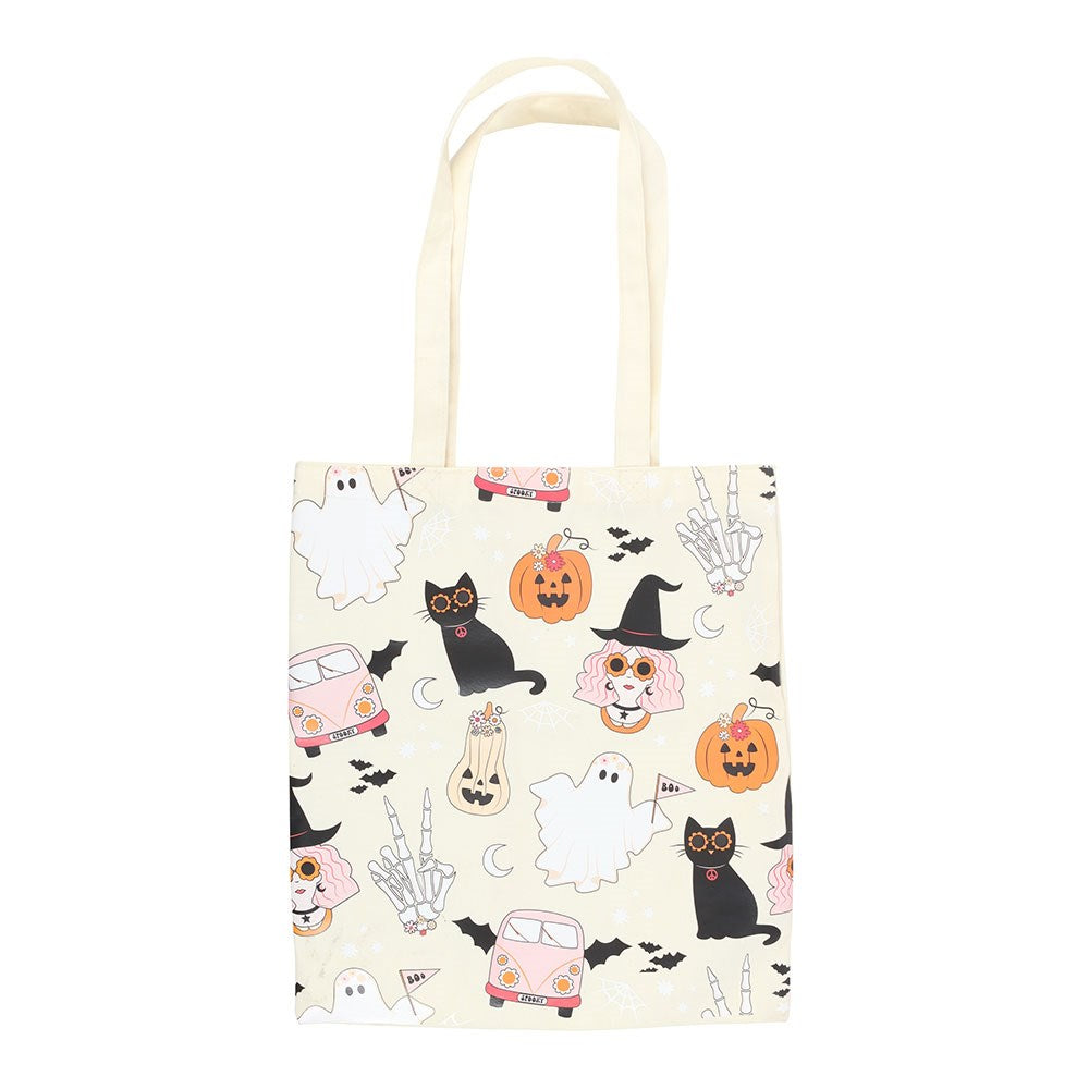 GROOVY GHOST PRINT POLYCOTTON TOTE BAG