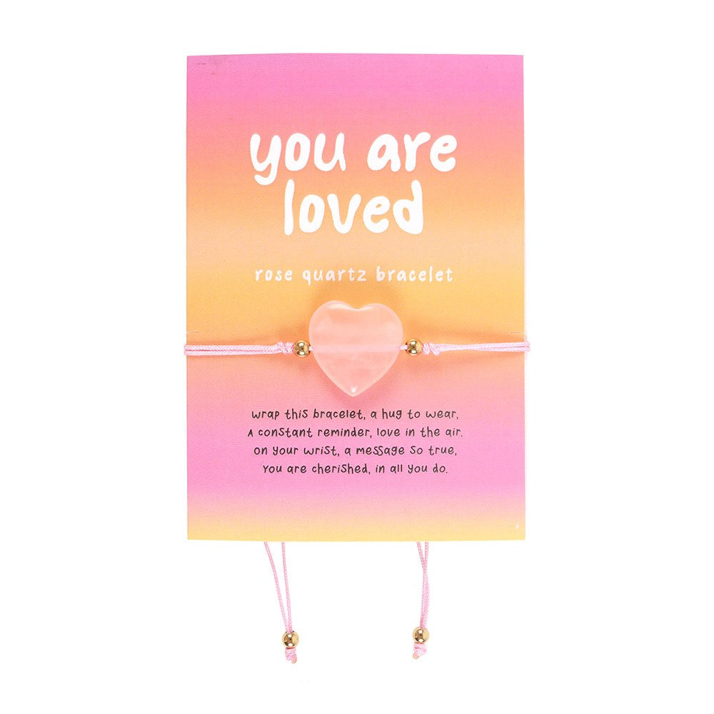 YOU ARE LOVED ROSE QUARTZ CRYSTAL HEART BRACELET