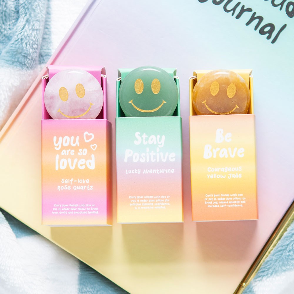 BE BRAVE YELLOW JADE HAPPY FACE CRYSTAL