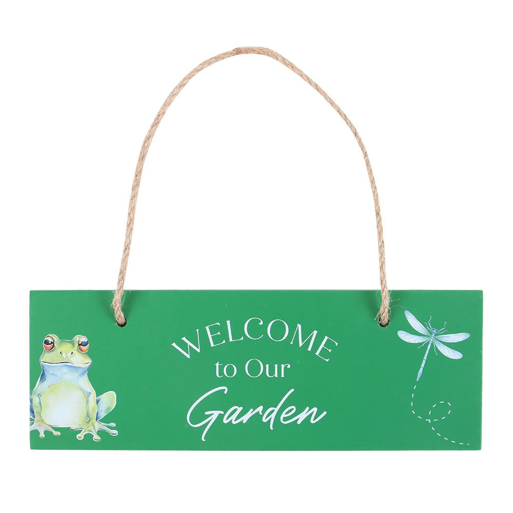 GREEN WELCOME TO OUR GARDEN HANGING SIGN