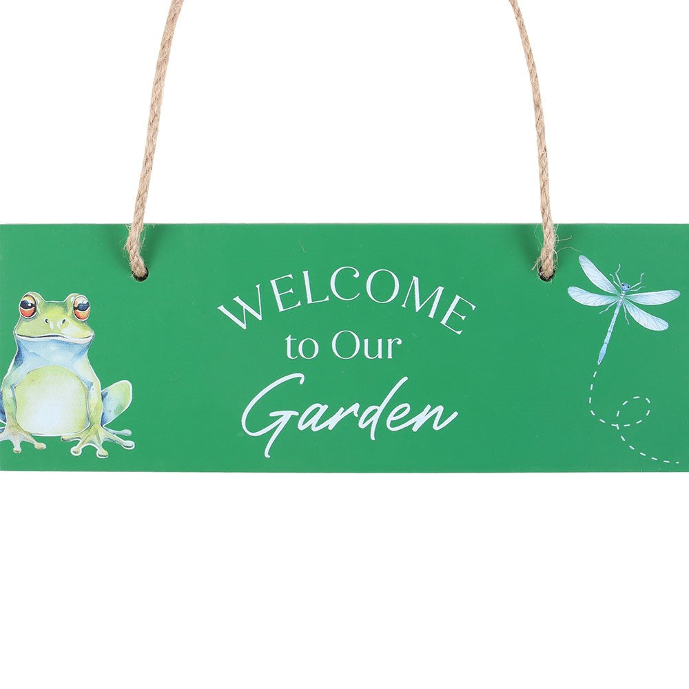 GREEN WELCOME TO OUR GARDEN HANGING SIGN
