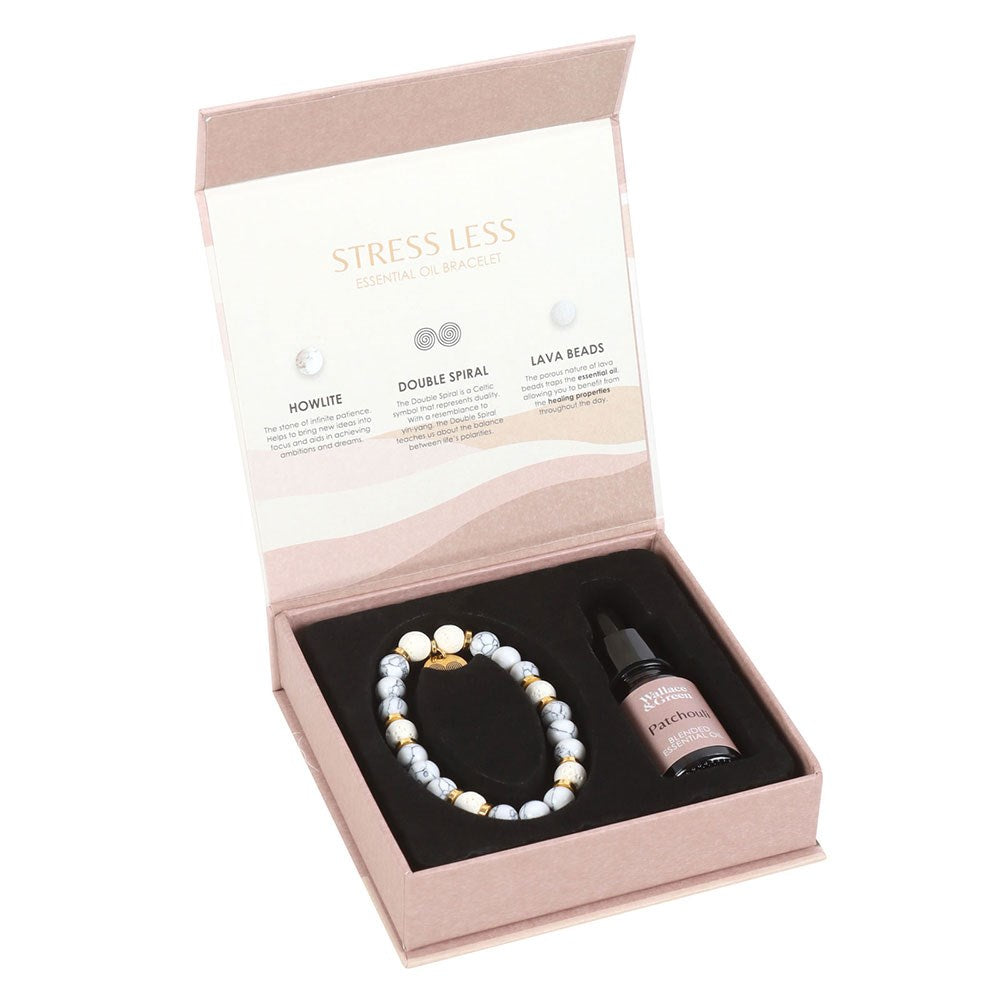 STRESS LESS HOWLITE CRYSTAL ESSENTIAL OIL BRACELET