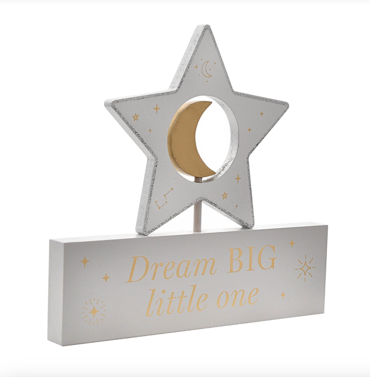 BAMBINO WOODEN STAR & MOON PLAQUE "DREAM BIG"