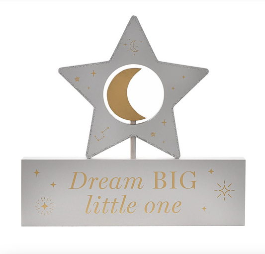 BAMBINO WOODEN STAR & MOON PLAQUE "DREAM BIG"