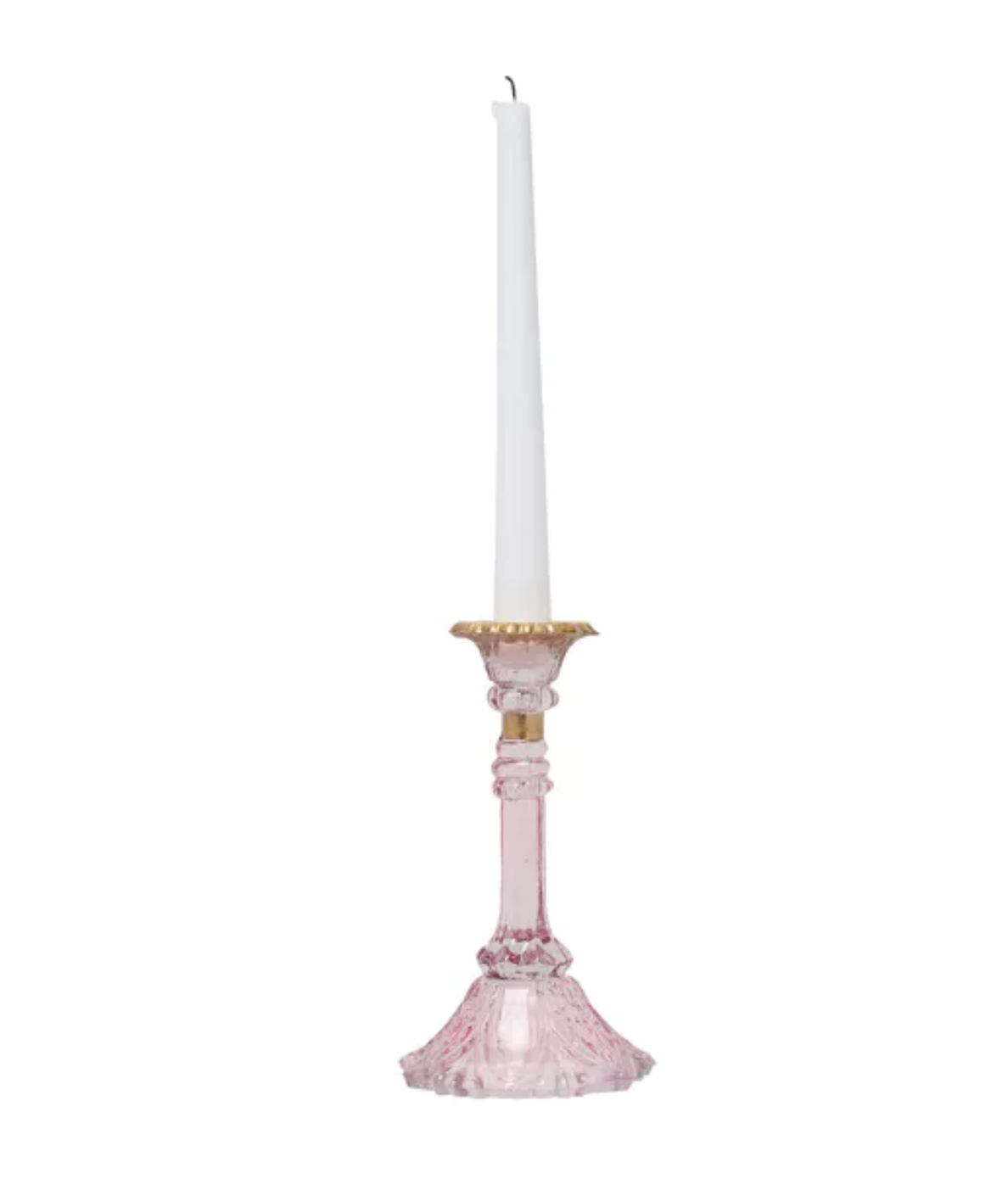 GLASS CANDLESTICK HOLDER WITH GOLD RIM - PINK