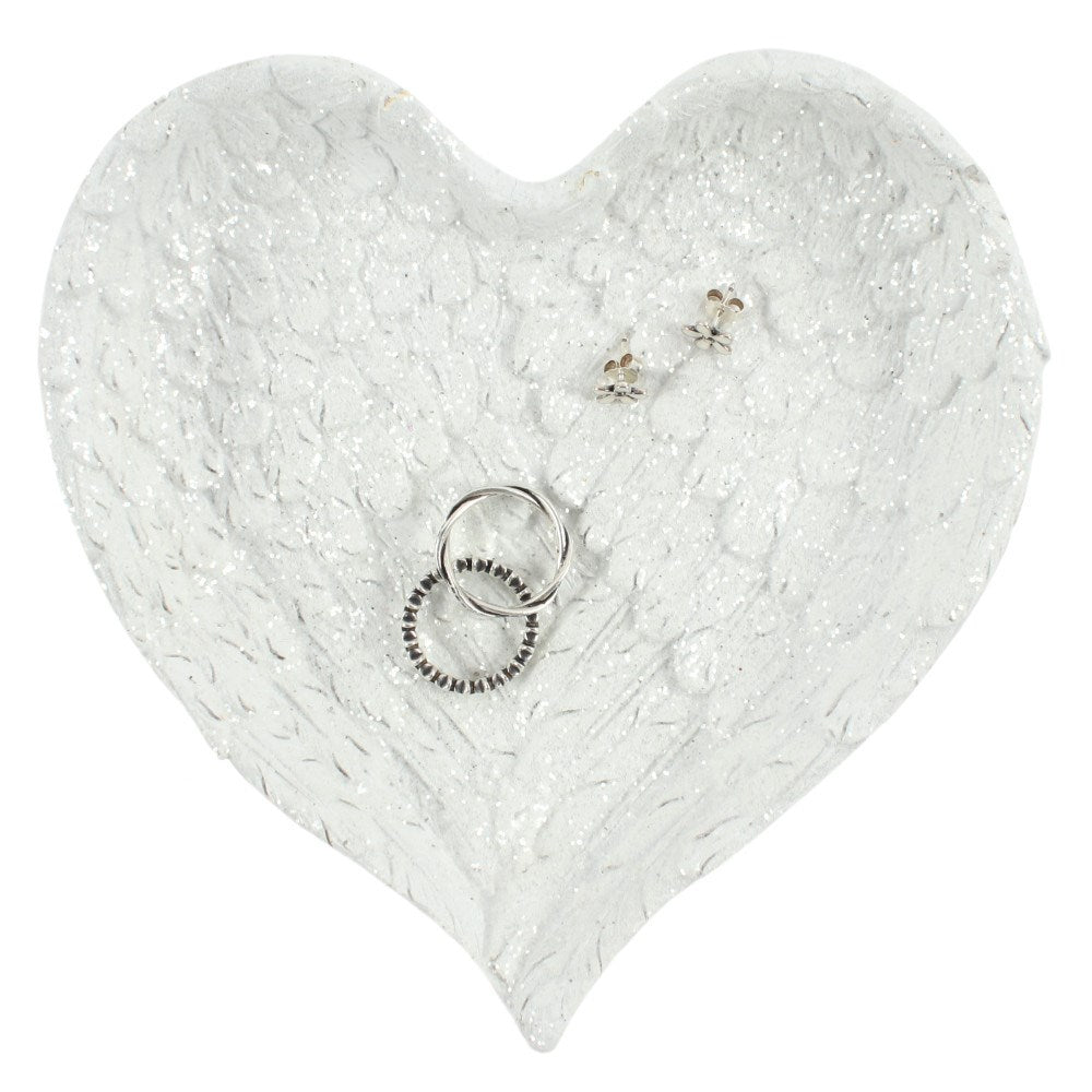 GLITTER HEART SHAPED ANGEL WING TRINKET DISH