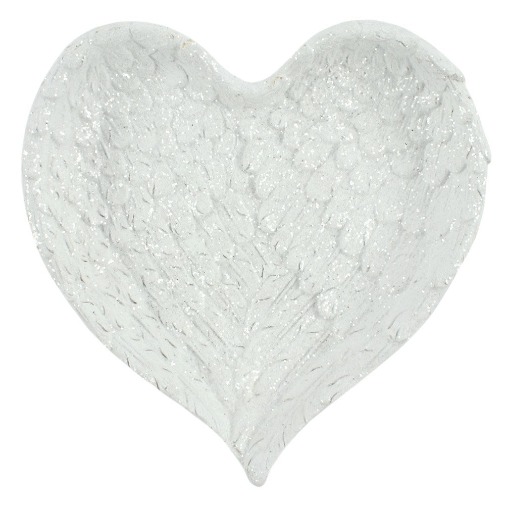 GLITTER HEART SHAPED ANGEL WING TRINKET DISH