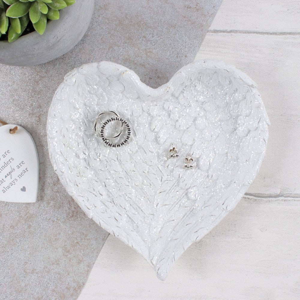 GLITTER HEART SHAPED ANGEL WING TRINKET DISH