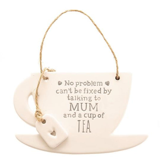 LOVE LIFE TEACUP HANGING PLAQUE - MUM