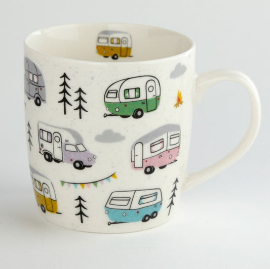 White Porcelain Colourful Caravan Theme Mug 12cm