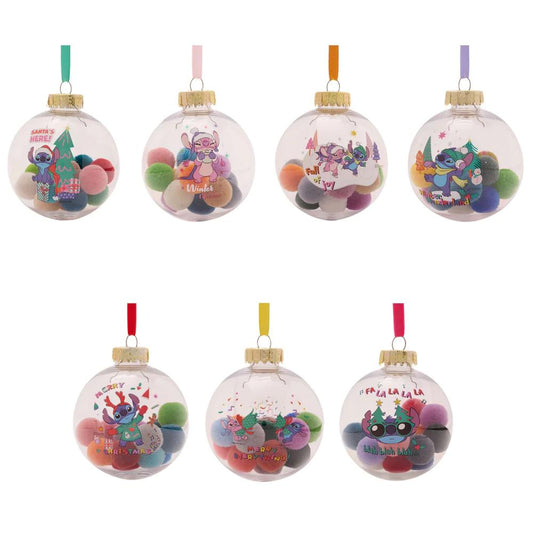 DISNEY STITCH SET OF 7 BAUBLES WITH POM POMS