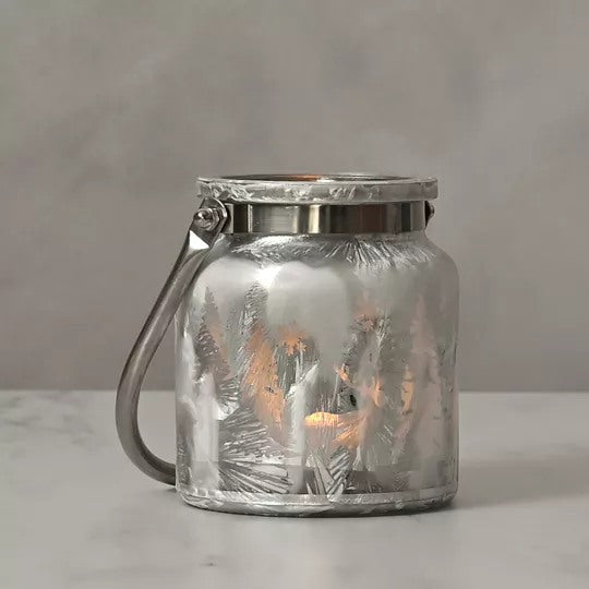 FROSTED REINDEER FOREST SCENE LANTERN WITH HANDLE