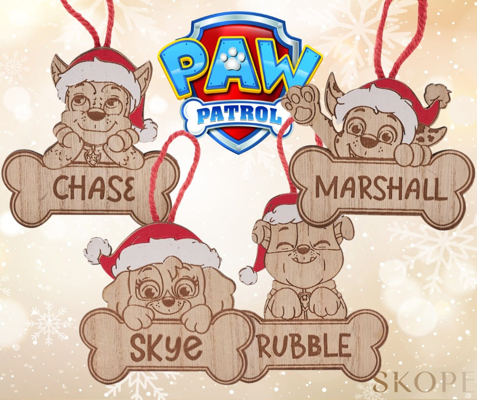 PAW PATROL SET OF 4 CHARACTER WOODEN HANGING DECORATIONS