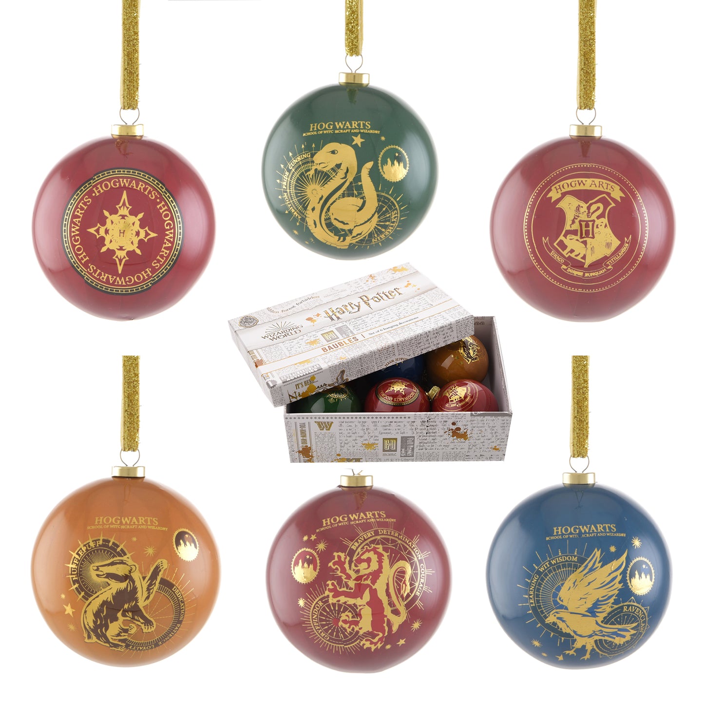 HARRY POTTER SET OF 6 BAUBLES - YULE HOUSES