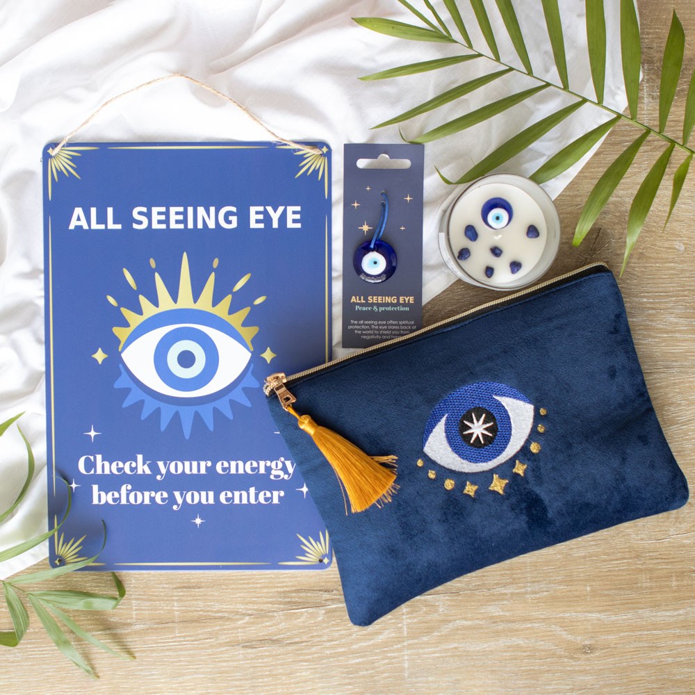 ALL SEEING EYE WHITE SAGE CRYSTAL CHIP PROTECTION CANDLE