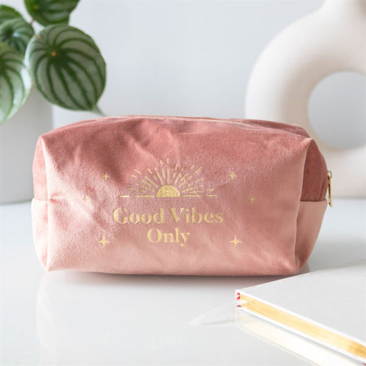 GOOD VIBES ONLY VELVET TOILETRY BAG