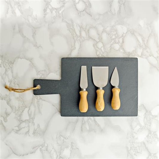 CHEESE SET - SLATE TRAY WITH SET OF 3 CHEESE KNIVES