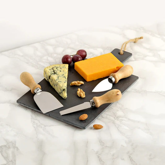 CHEESE SET - SLATE TRAY WITH SET OF 3 CHEESE KNIVES