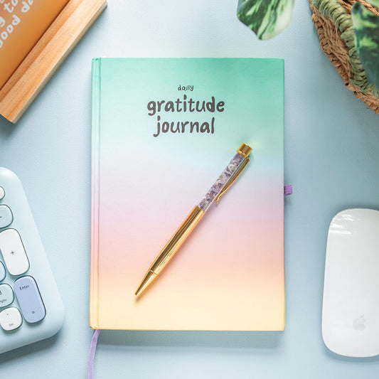 MULTICOLOURED GRATITUDE JOURNAL WITH AMETHYST PEN