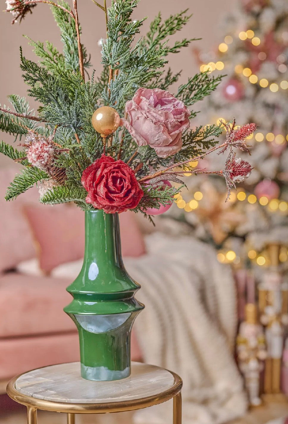 POTTED PINE NEEDLE ARRANGEMENT WITH ROSE - 28"