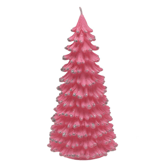 LARGE PINK CHRISTMAS TREE CANDLES WITH SILVER GLITTER