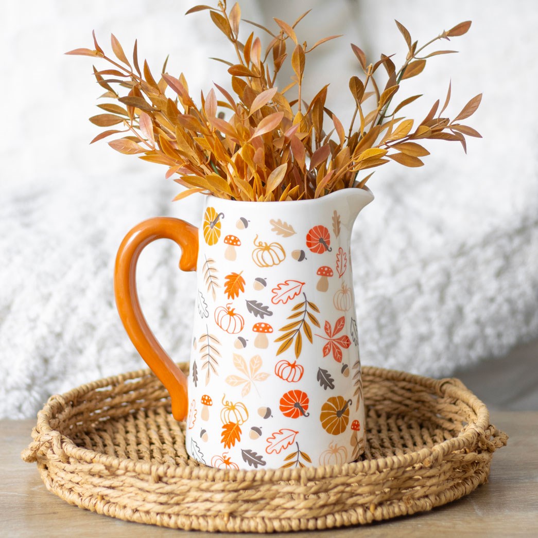 17CM AUTUMN LEAVES AND PUMPKINS CERAMIC FLOWER JUG