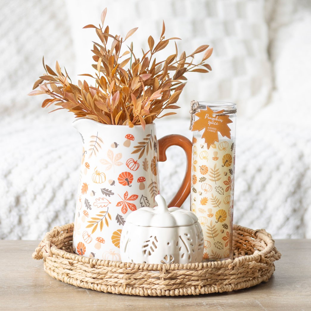 17CM AUTUMN LEAVES AND PUMPKINS CERAMIC FLOWER JUG