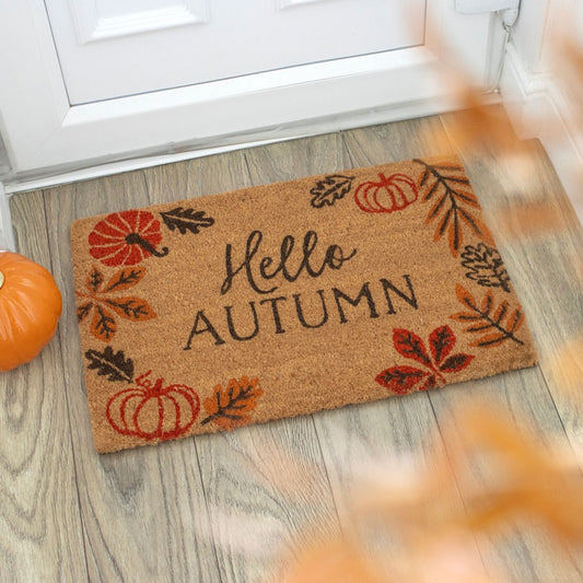 NATURAL PUMPKIN LEAVES HELLO AUTUMN DOORMAT