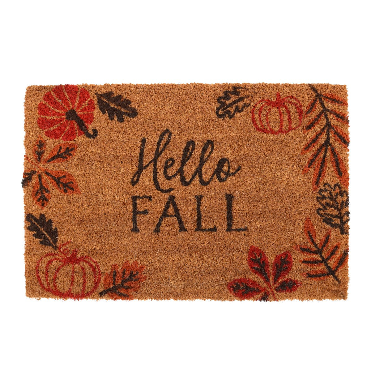 NATURAL PUMPKIN LEAVES HELLO FALL DOORMAT