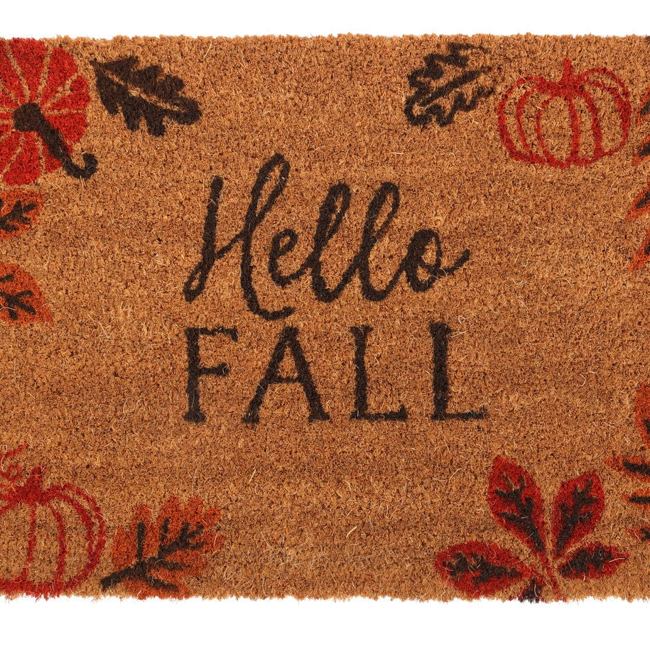 NATURAL PUMPKIN LEAVES HELLO FALL DOORMAT